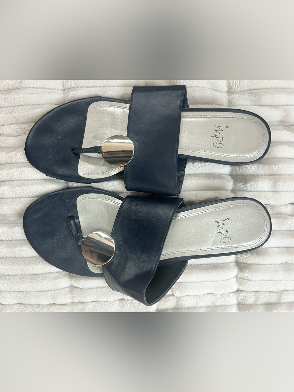 Navy blue Women’s Slide Sandals with Silver Accent